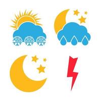 Set of four Weather Icons. Multicolored icons for different weather conditions. Vector illustration.