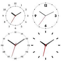 un conjunto de cuatro mecánico relojes reloj cara en blanco antecedentes. vector