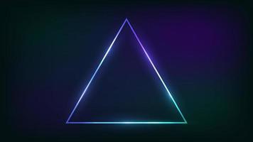 Neon triangular frame with shining effects on dark background. Empty glowing techno backdrop. Vector illustration.