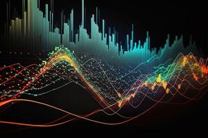 , stock market chart lines, financial graph on technology abstract background represent financial crisis, financial meltdown. Technology concept, trading market concept. photo