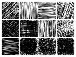 Squares hand drawn scribble big set. Set of abstract monochrome doodle backgrounds. Vector illustration