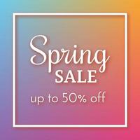 Spring sale banner and up to 50 off sign on colorful background. Vector illustration