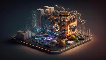, Internet of things IOT devices and connectivity on a network, cloud at center, horizontal illustration. Technology concept, smart home. photo