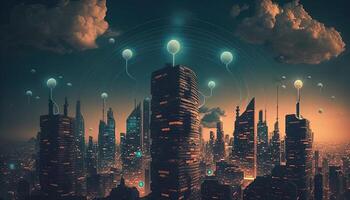 , Internet of things IOT devices and connectivity on a network, cloud at center, horizontal illustration. Technology concept, smart home. photo