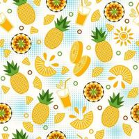 Pineapple seamless pattern with design elements in simple geometric style. Good for branding, decoration of food packaging, cover design, decorative print, background. Vector illustration