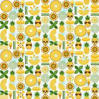 Pineapple seamless pattern with design elements in simple geometric style. Good for branding, decoration of food packaging, cover design, decorative print, background. Vector illustration