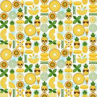 Pineapple seamless pattern with design elements in simple geometric style. Good for branding, decoration of food packaging, cover design, decorative print, background. Vector illustration