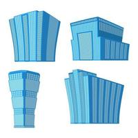 Set of four modern high-rise building on a white background. View of the building from the bottom. Isometric vector illustration.