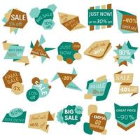 Set of Sale Discount Labels, Tags, Emblems. Web collection of stickers and badges for sale. Isolated vector illustration.