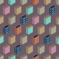 Isometric building seamless pattern. Urban architecture concept background. City buildings in isometric style. Vector illustration.