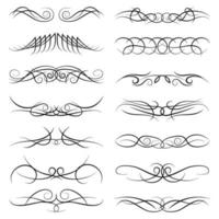 Set of vintage decorative curls, swirls, monograms and calligraphic borders. Line drawing design elements in black color on white background. Vector illustration.