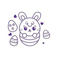 ilustración de un conejito eclosión desde un Pascua de Resurrección huevo kawaii estilo colorante libro vector