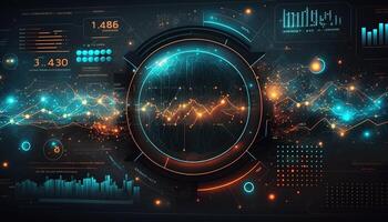 generativo ai, valores mercado gráfico líneas, financiero grafico en tecnología resumen antecedentes representar financiero crisis, financiero fusión de un reactor. tecnología concepto, comercio mercado concepto. foto