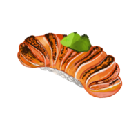 vattenfärg och teckning för sushi lax grillad. japansk kök och mat. digital målning av mat illustration. regional livsmedel begrepp. png