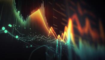 generativo ai, valores mercado gráfico líneas, financiero grafico en tecnología resumen antecedentes representar financiero crisis, financiero fusión de un reactor. tecnología concepto, comercio mercado concepto. foto