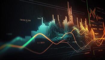 , stock market chart lines, financial graph on technology abstract background represent financial crisis, financial meltdown. Technology concept, trading market concept. photo