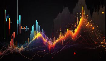 , stock market chart lines, financial graph on technology abstract background represent financial crisis, financial meltdown. Technology concept, trading market concept. photo