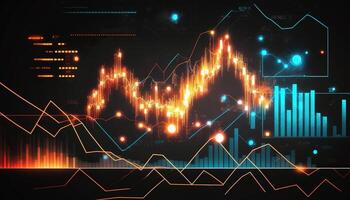 , stock market chart lines, financial graph on technology abstract background represent financial crisis, financial meltdown. Technology concept, trading market concept. photo