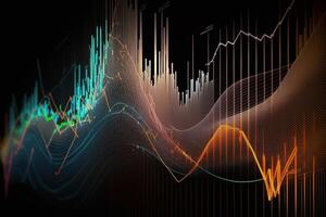 generativo ai, valores mercado gráfico líneas, financiero grafico en tecnología resumen antecedentes representar financiero crisis, financiero fusión de un reactor. tecnología concepto, comercio mercado concepto. foto