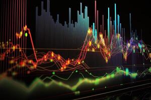 generativo ai, valores mercado gráfico líneas, financiero grafico en tecnología resumen antecedentes representar financiero crisis, financiero fusión de un reactor. tecnología concepto, comercio mercado concepto. foto