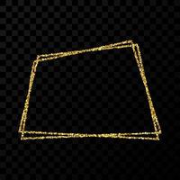 Gold double trapezoid frame. Modern shiny frame with light effects isolated on dark vector