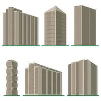 conjunto de seis edificios modernos de gran altura sobre un fondo blanco. vista del edificio desde abajo. ilustración vectorial isométrica. vector