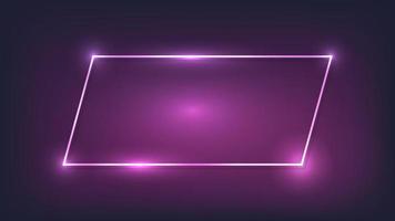 Neon frame with shining effects on dark background. Empty glowing techno backdrop. Vector illustration.