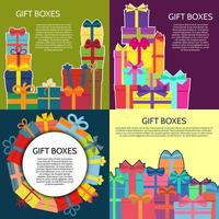 conjunto de cuatro fondos con cajas de regalo de colores. ilustración vectorial vector