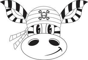 Cartoon Swashbuckling Pirate Zebra Line Art vector