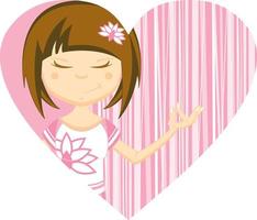 Cartoon Meditating Yoga Girl in Striped Heart vector