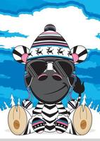 Cartoon Adorable Zebra in Wooly Hat and Sunglasses Illustration vector