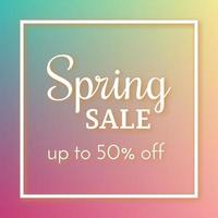 Spring sale banner and up to 50 off sign on colorful background. Vector illustration