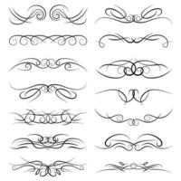 Set of vintage decorative curls, swirls, monograms and calligraphic borders. Line drawing design elements in black color on white background. Vector illustration.