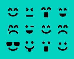 Cartoon faces with emotions. Set of twelve different emoticons. Vector illustration