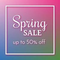 Spring sale banner and up to 50 off sign on colorful background. Vector illustration