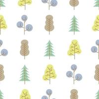 Seamless pattern with colored trees on white background. Vector illustration.