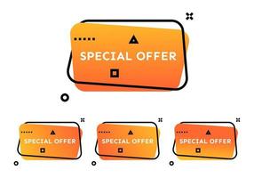 Special offer. Set of four orange geometric trendy banners. Modern gradient shape with promotion text. Vector illustration.