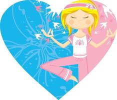 Cartoon Yoga Girl with Swallows in Heart Illustration vector