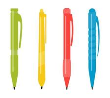 Set of four different multi-colored pens. Vector illustration