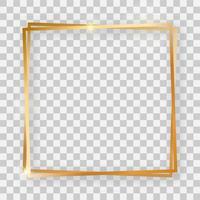 Double gold shiny square frame with glowing effects and shadows vector