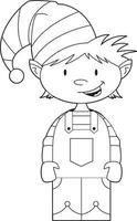 Cute Cartoon Christmas Elf Line Art vector