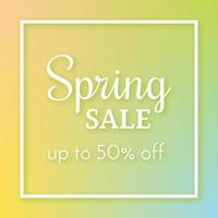 Spring sale banner and up to 50 off sign on colorful background. Vector illustration
