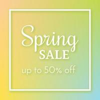 Spring sale banner and up to 50 off sign on colorful background. Vector illustration