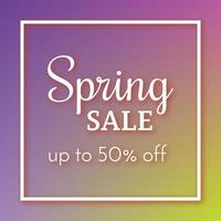 Spring sale banner and up to 50 off sign on colorful background. Vector illustration