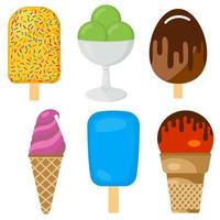 Set of vector illustration of ice cream. Multicolored creamy ice cream