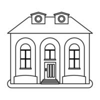 House in thin line style on white background. Vector illustration.