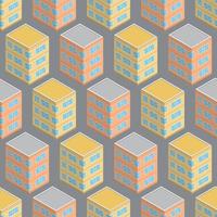 Isometric building seamless pattern. Urban architecture concept background. City buildings in isometric style. Vector illustration.