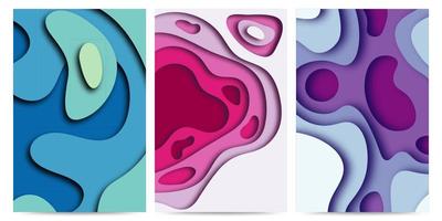 Set of three abstract Background with Paper Cut shapes stories banner design. Vector illustration.