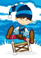 Cute Cartoon Christmas Elf Riding on Sledge vector