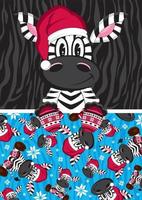 Cute Cartoon Santa Claus Christmas Zebra and Pattern vector
